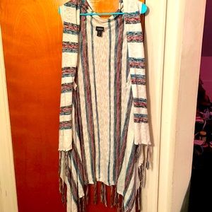 Cream, red, and blue pattern cardigan